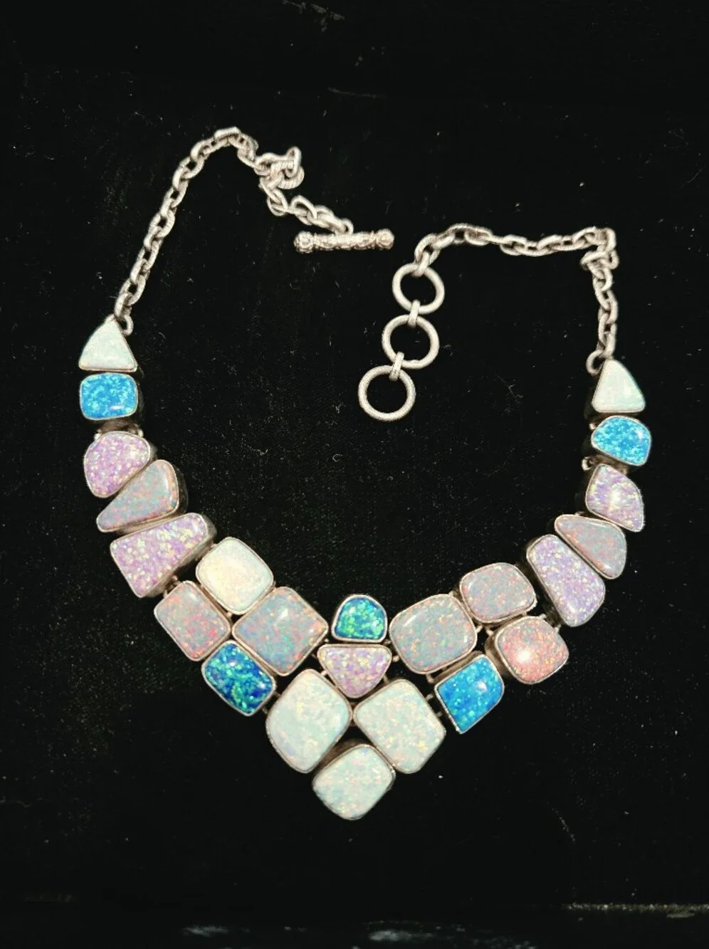 Vintage Artisan Sterling Silver Multicolor Statement Necklace 18